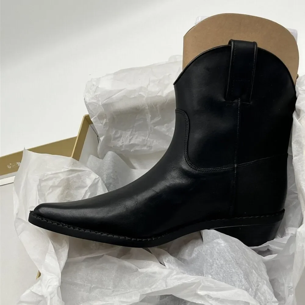Michael Kors Black Leather Western Ankle Boots